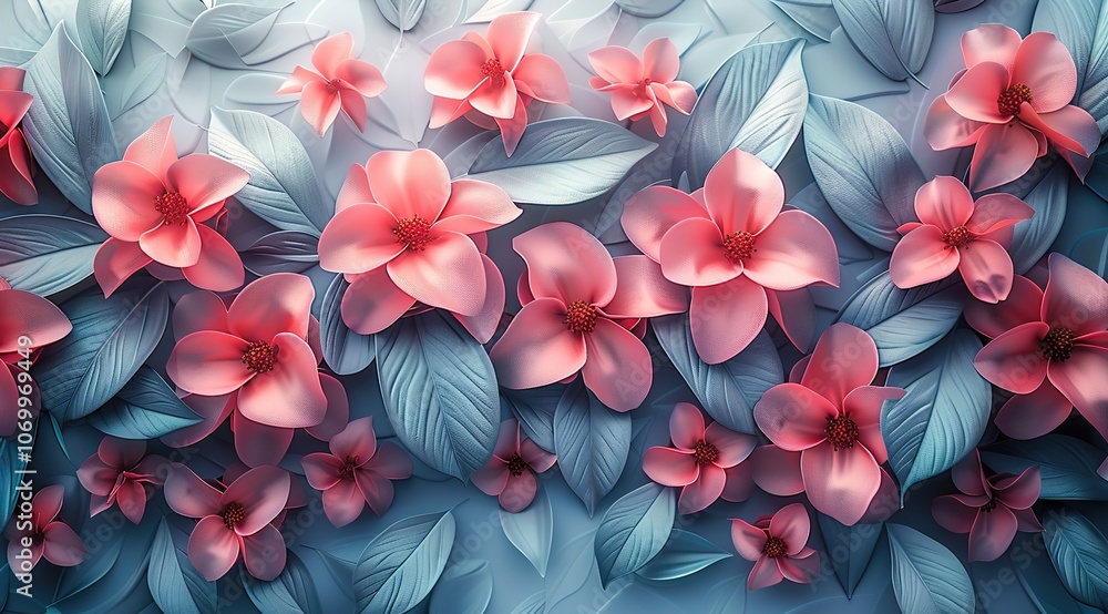 White, pink geometric floral leaves 3d special effects wall texture, White, pink geometric floral leaves 3d special effects wall texture,