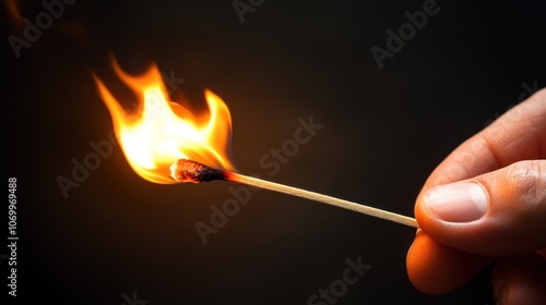 A hand holding a lit matchstick with flames against a dark background.