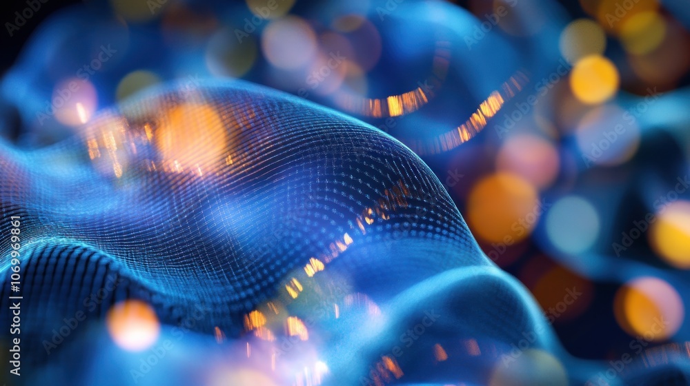 Abstract blue and orange wave background with bokeh lights. Abstract blue and orange wave background with bokeh lights.