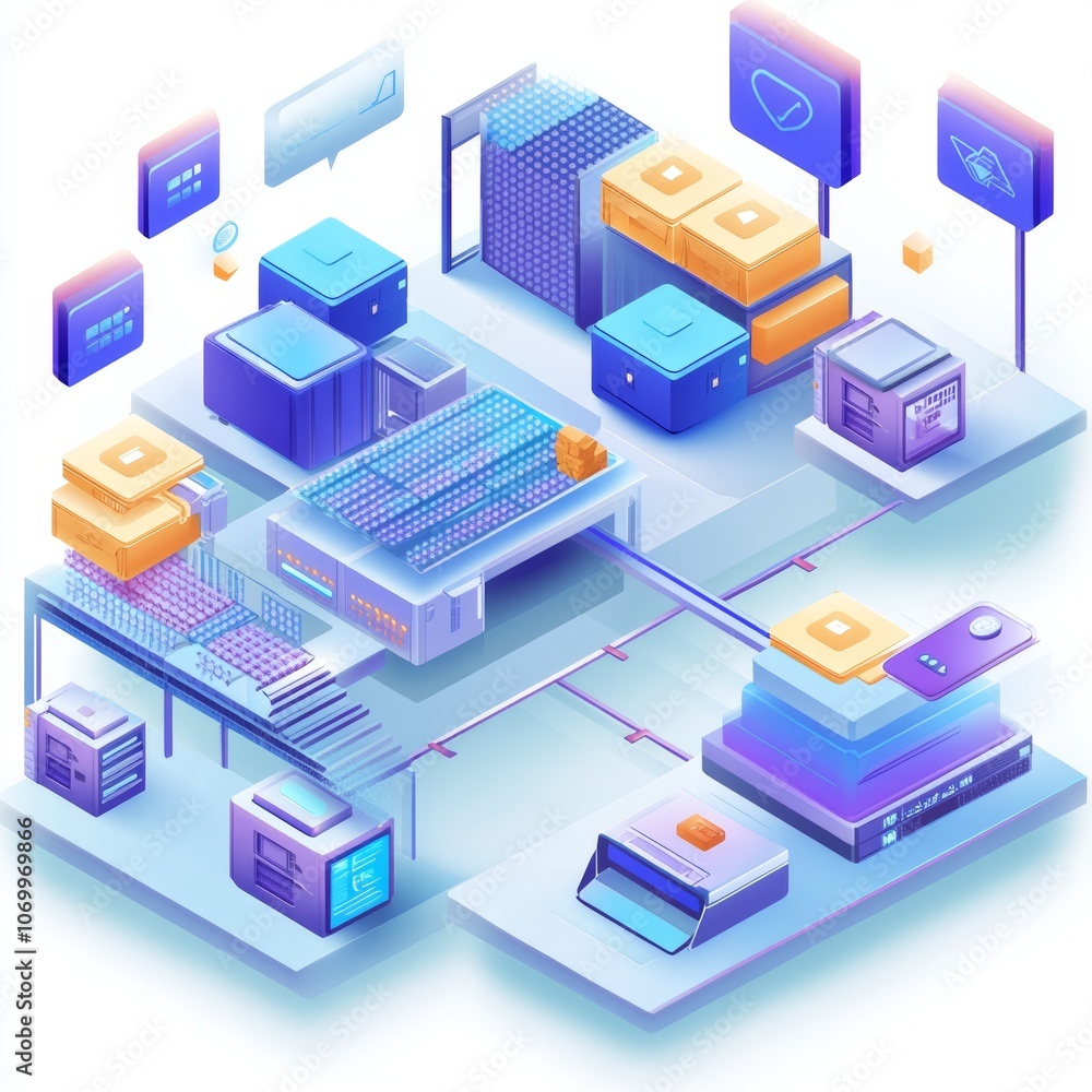 Data Center Server Network Isometric Illustration of Cloud Computing Infrastructure Data Center Server Network Isometric Illustration of Cloud Computing Infrastructure