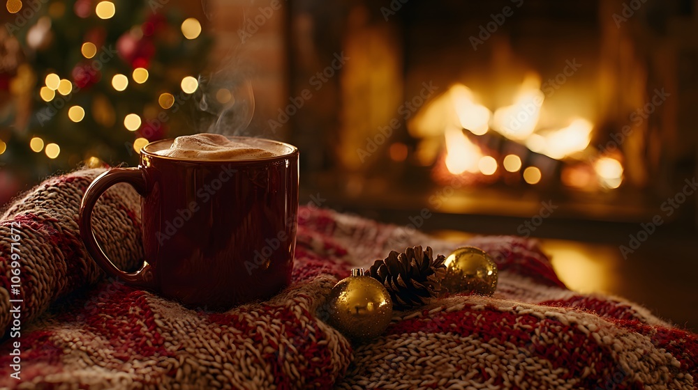 Warm Winter Drink By The Fireplace. Image Illustration background for presentation and wallpaper Beautiful picture Warm Winter Drink By The Fireplace. Image Illustration background for presentation and wallpaper Beautiful picture