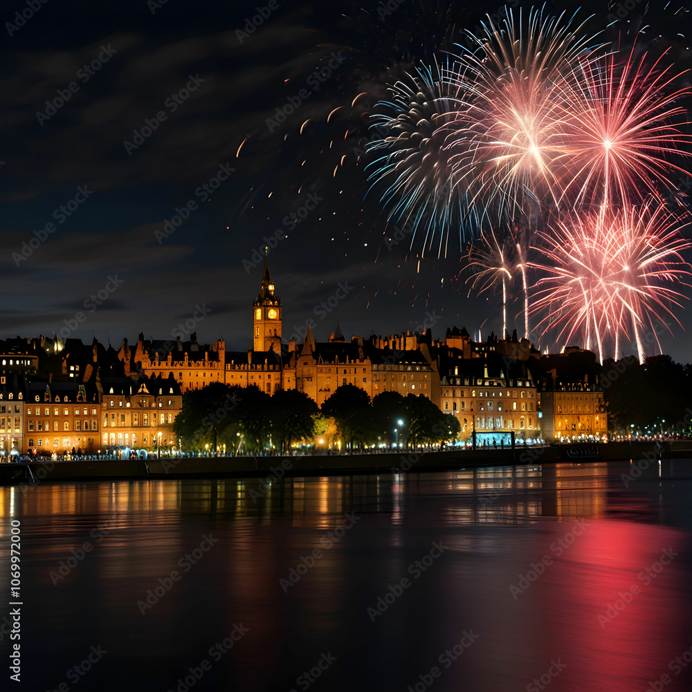 Naklejka premium Celebrate New Years Eve at Hogmanay concerts with AR and generative AI experiences,