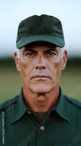 Serious Man in Military Uniform Portrait