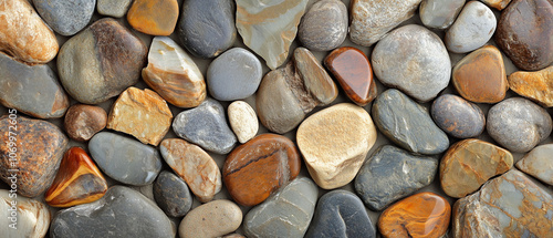 Smooth River Stones, A Natural Mosaic of Textures. photo