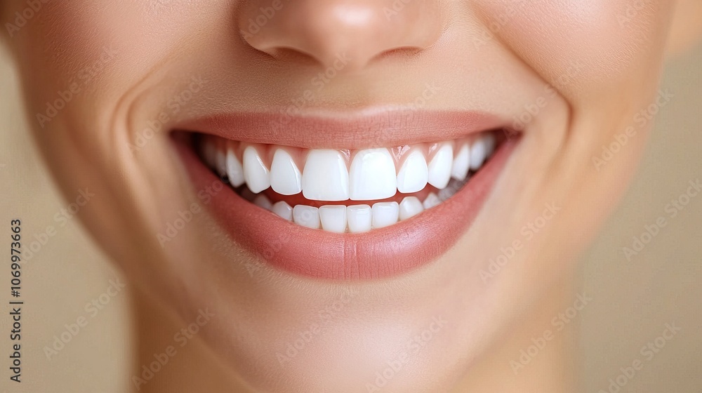 Close up of a smile of woman with white veener teeth Close up of a smile of woman with white veener teeth