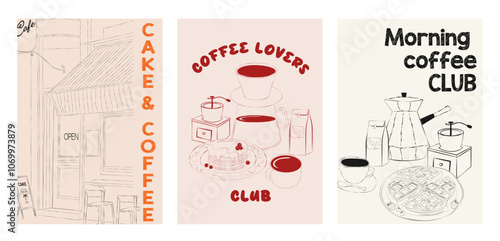 Collection of Coffee Club posters. Coffee aesthetic illustration. Editable vector illustration.