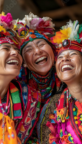 Group of laughing indigenous Latin American women -