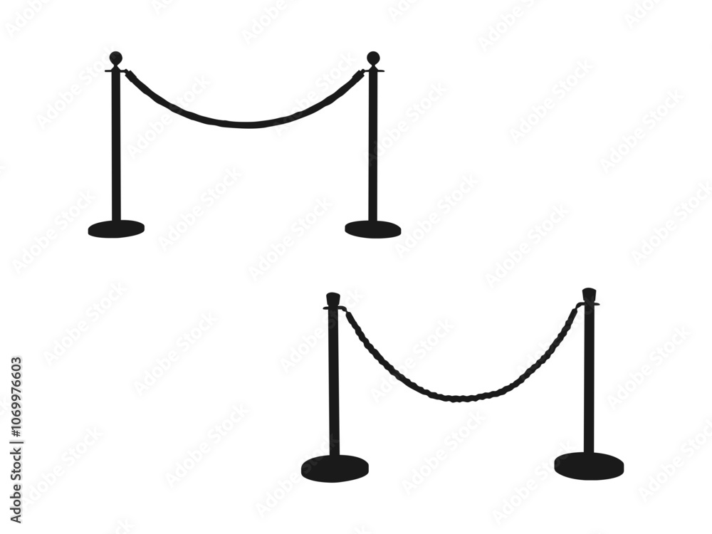 barrier rope silhouettes stanchion ropes flat vector icon for apps and print. barricade with rope, black isolated silhouette. black and white flat design. Black icons isolated on white background. barrier rope silhouettes stanchion ropes flat vector icon for apps and print. barricade with rope, black isolated silhouette. black and white flat design. Black icons isolated on white background.