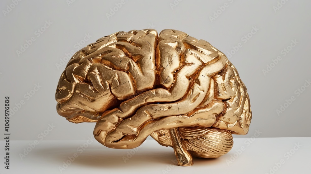 Golden brain sculpture: symbol of intelligence and creativity in modern art. Golden brain sculpture: symbol of intelligence and creativity in modern art.
