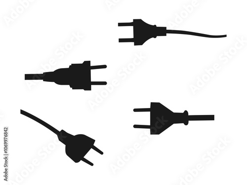 Electrical power plug icon symbol sign, Power plug icon set. Electric Plug silhouettes Vector Icon Design. electric plug icon, symbol in vector style. Black icons isolated on white background.