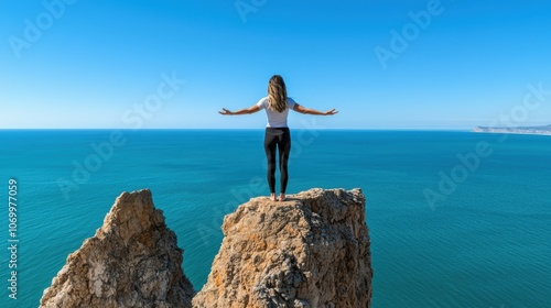 Woman Practicing Yoga Pose by the Sea