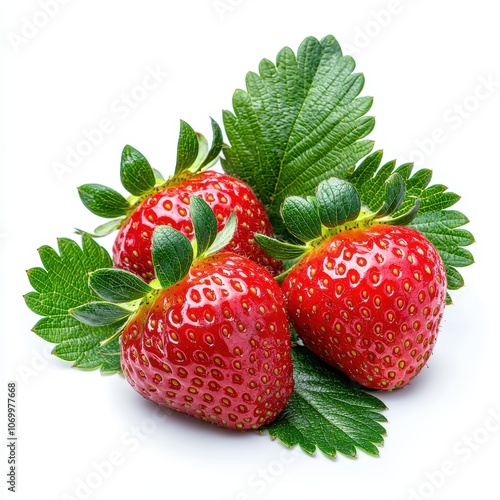 Fresh Bright Red Strawberries on White Background