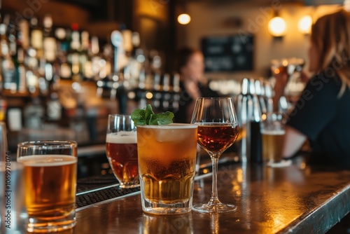 a variety of drinks at the bar