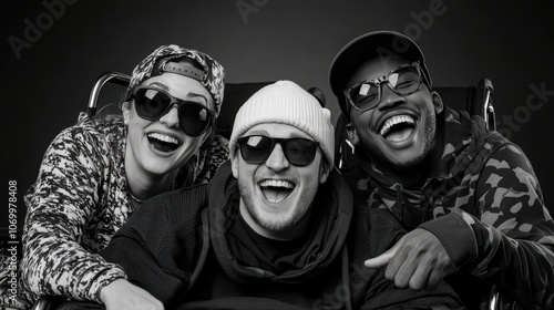 Joyful Friends Portrait in Stylish Sunglasses