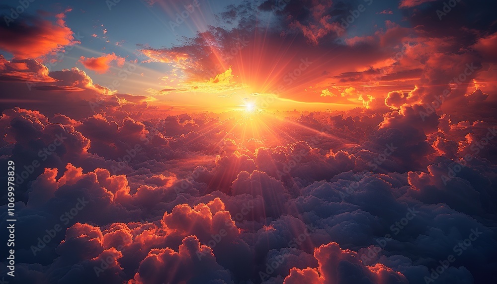 Sun's rays shine through the clouds. Sunset. Sun's rays shine through the clouds. Sunset.
