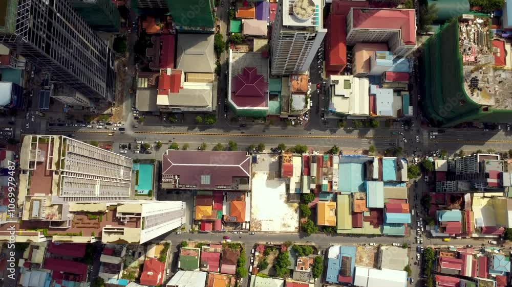 Phnom Penh BKK1 city centre Cambodia Southeast Asia aerial drone main road Phnom Penh BKK1 city centre Cambodia Southeast Asia aerial drone main road