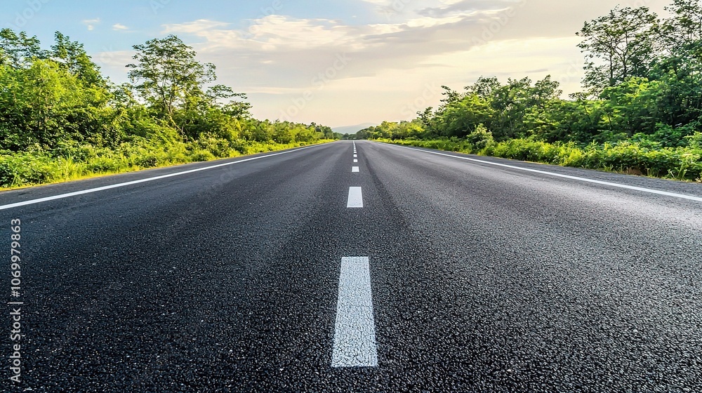 Open Road with Lush Green Surroundings in Nature Open Road with Lush Green Surroundings in Nature
