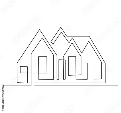 Abstract house line art drawing style. Detached family house minimalist black design isolated on white background. Vector illustration.