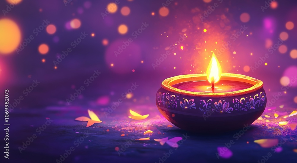 Diwali background with a burning oil lamp illustration, a purple color background
Diwali background with a burning oil lamp illustration, a purple color background