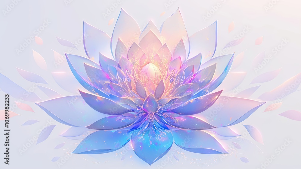 A Glassy Blue Lotus Flower with Pastel Petals and a Glowing Center A Glassy Blue Lotus Flower with Pastel Petals and a Glowing Center