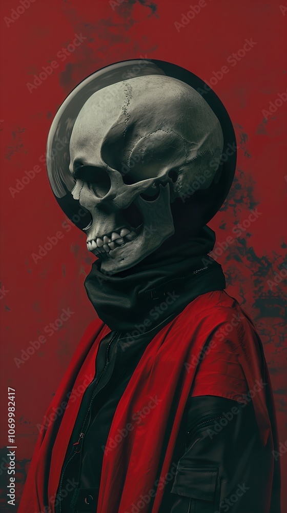 Surreal Skull Portrait with Red Background - Dark and Mysterious Digital Art Surreal Skull Portrait with Red Background - Dark and Mysterious Digital Art