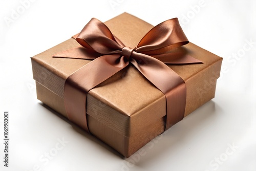 A brown box with a brown ribbon tied around it