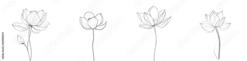 custom made wallpaper toronto digitalA collection of elegant lotus flower silhouette drawings in a minimalist line art style showcasing the graceful and serene beauty of this aquatic plant The simple black and white have a contemporary