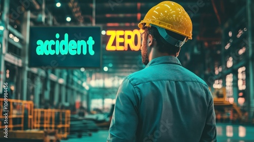 A worker in a yellow hard hat looks at an 