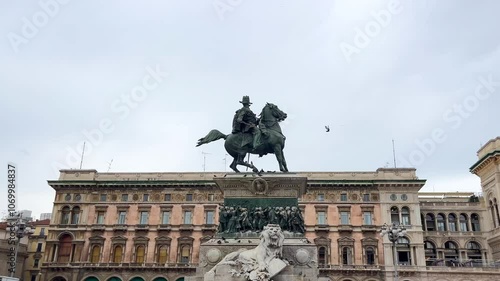 Pizza del Duomo di Milano Duomo square with statue of Victor Emanuel 2nd. Milan, Lombardy, Italy, Europe. photo