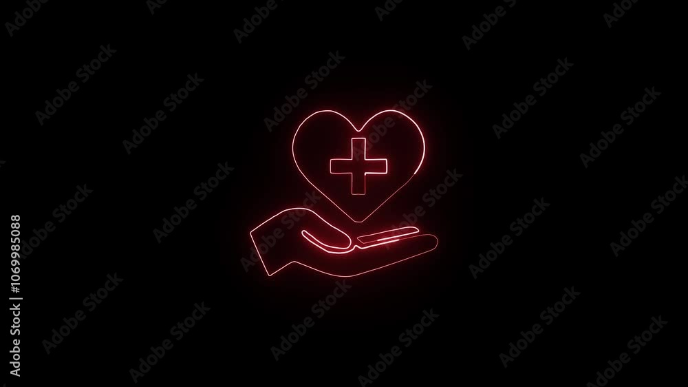 Medical and healthcare concept icon neon animation. Healthcare icon animation on black background Medical and healthcare concept icon neon animation. Healthcare icon animation on black background