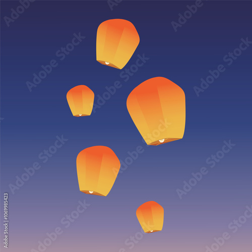 Chinese traditional sky lantern illustration. Traditional Chinese festival lanterns.