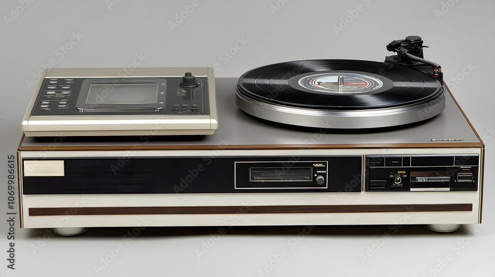 Obraz premium Vintage stereo system with turntable, cassette deck, and digital display.