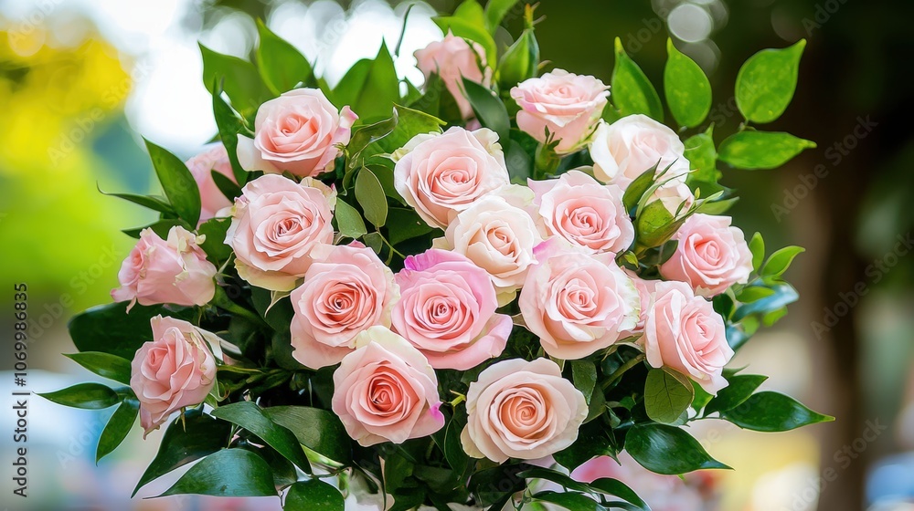 Fototapeta premium Soft Pink Roses Bouquet in Watercolor Style