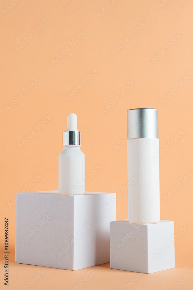 Plastic white tube for cream or lotion. Skin care or sunscreen cosmetic with stylish props on cream background. Plastic white tube for cream or lotion. Skin care or sunscreen cosmetic with stylish props on cream background.