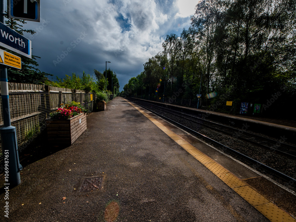 Fototapeta premium railway platform with flowers