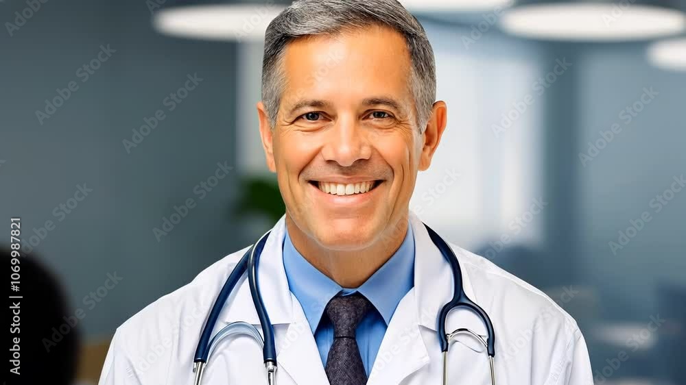Smiling doctor exuding positivity in a hospital environment Smiling doctor exuding positivity in a hospital environment