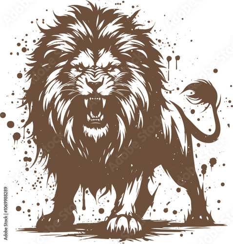 Powerful Silhouette of a Roaring Lion with Splash Effects