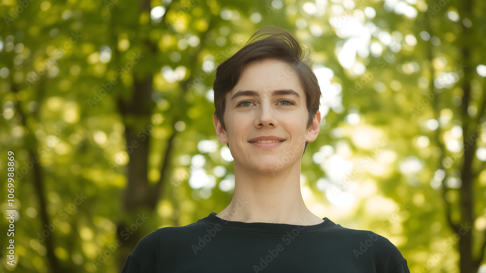 Serene Portrait with Natural Light and Blurred Greenery Serene Portrait with Natural Light and Blurred Greenery
