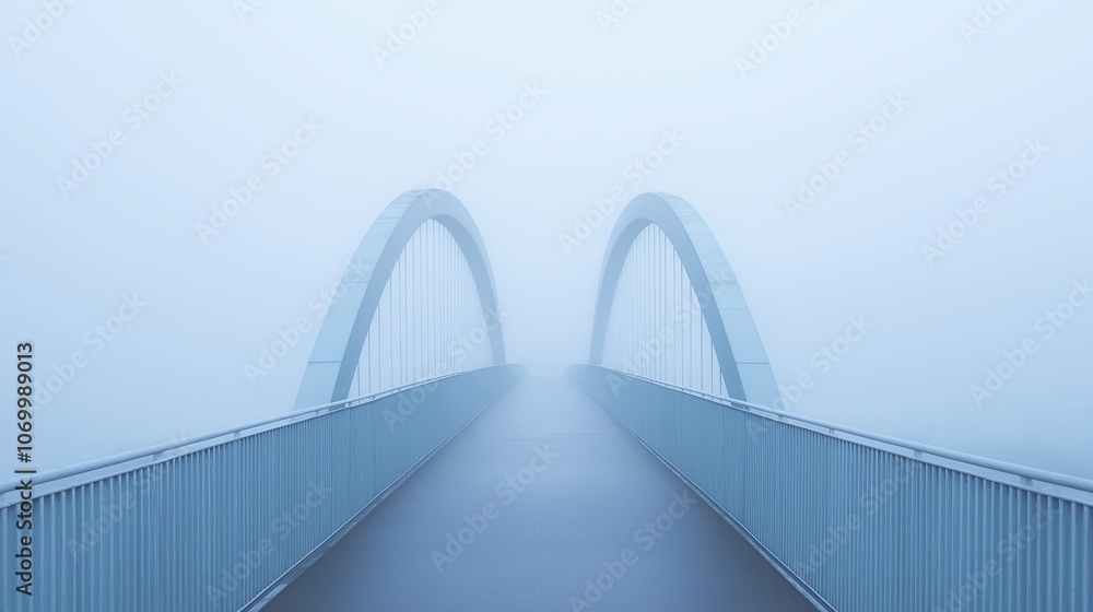 Obraz premium Bridge surrounded by dense fog.