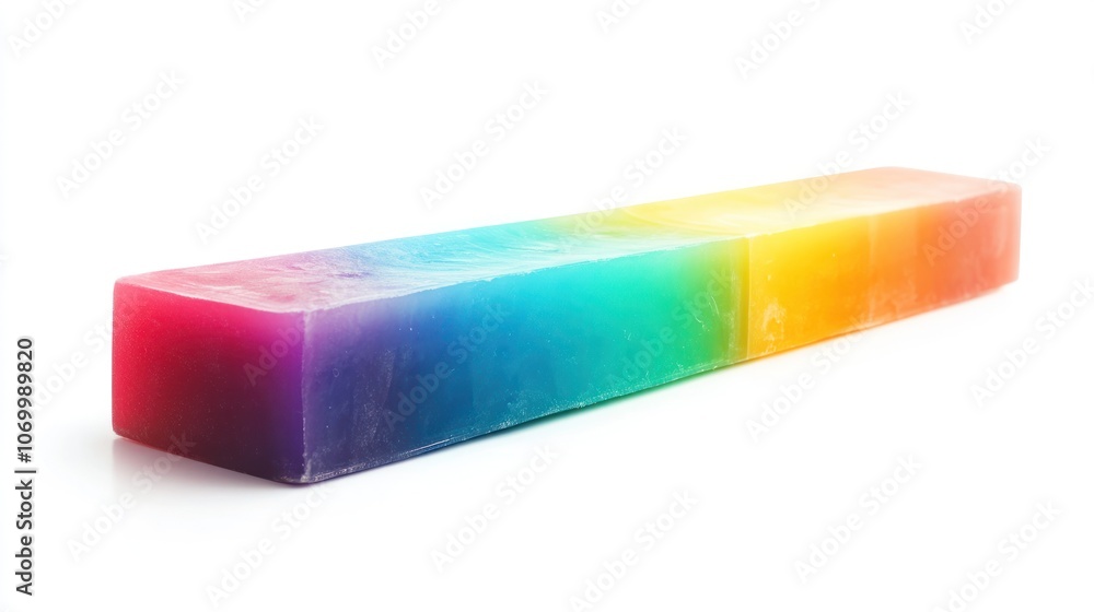 A colorful, gradient soap bar showcasing a spectrum of vibrant colors. A colorful, gradient soap bar showcasing a spectrum of vibrant colors.
