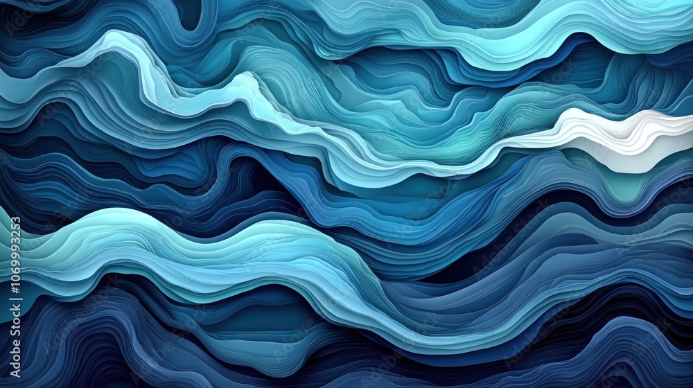Obraz premium Abstract blue and white wavy background with 3D effect.