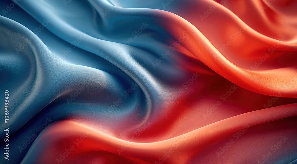 Fototapeta premium Abstract bright blue red soft fabric wavy folds. 