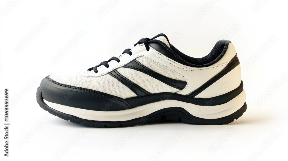 A side view of a sporty sneaker designed for comfort and casual wear. A side view of a sporty sneaker designed for comfort and casual wear.