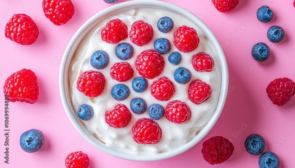 Fresh Berries with Cream in a Bowl Fresh Berries with Cream in a Bowl