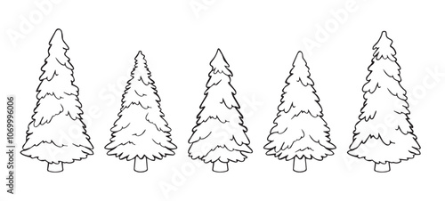 sketch of fir trees for coloring vector set