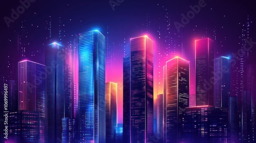 A vibrant cityscape with glowing neon lights, representing a futuristic and technologically advanced metropolis.