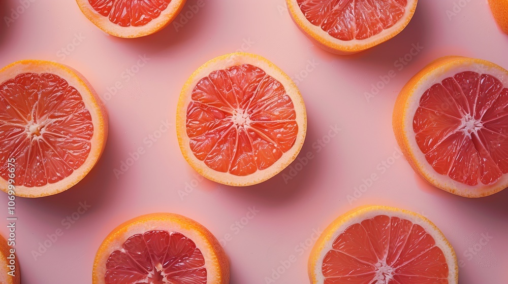 Pink Grapefruit Slices Pattern - Fresh Citrus Fruit Background Pink Grapefruit Slices Pattern - Fresh Citrus Fruit Background