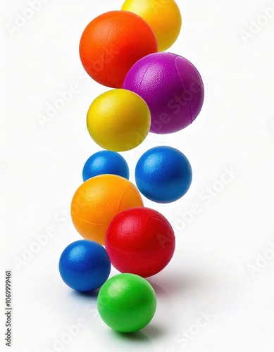 Colorful Balls Floating in Mid-Air Against White Background 