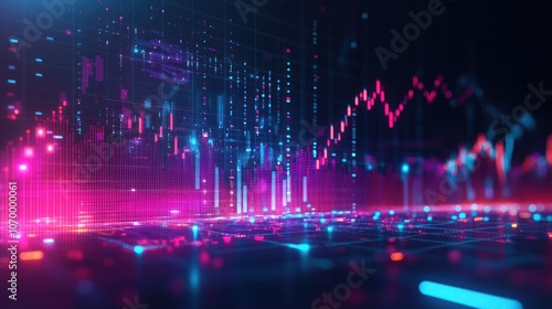 Abstract digital background with glowing lines and data visualizations in a futuristic style.