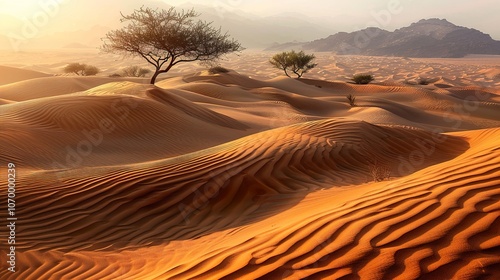 Golden Hour in the Desert: Stunning Sand Dunes and Desert Landscape